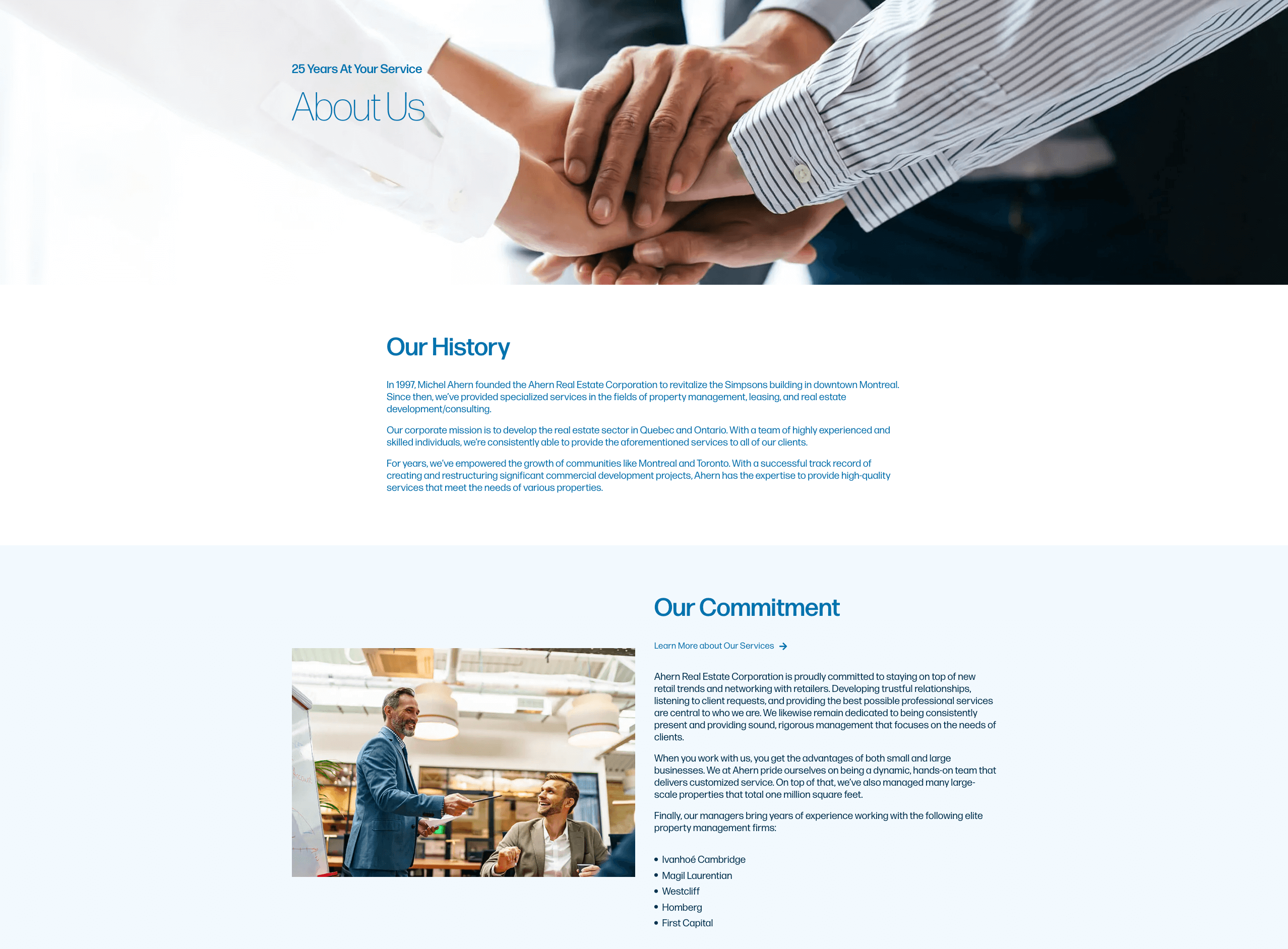 Ahern new website About Us page