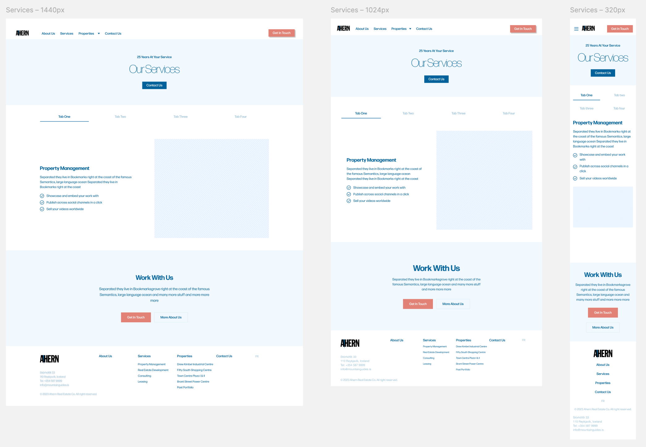 Ahern new website Services page wireframe draft