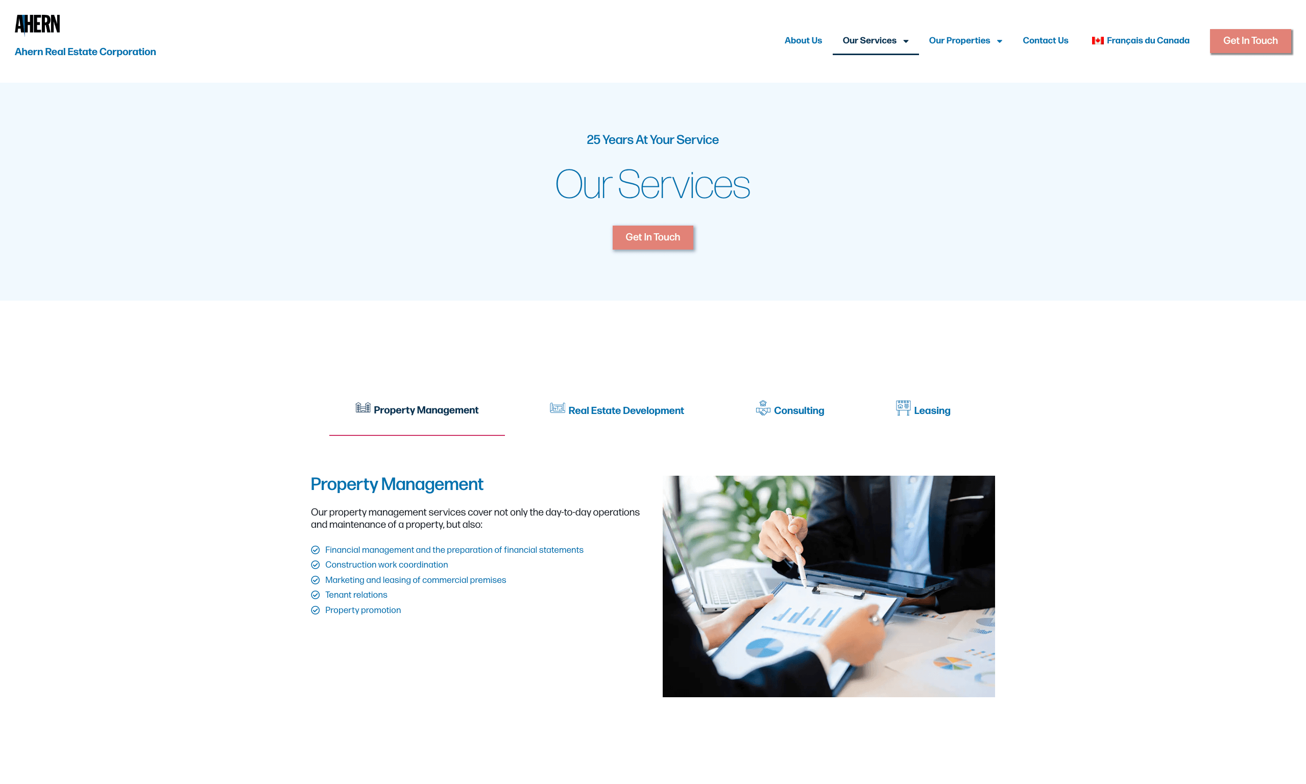 Ahern new website Services page