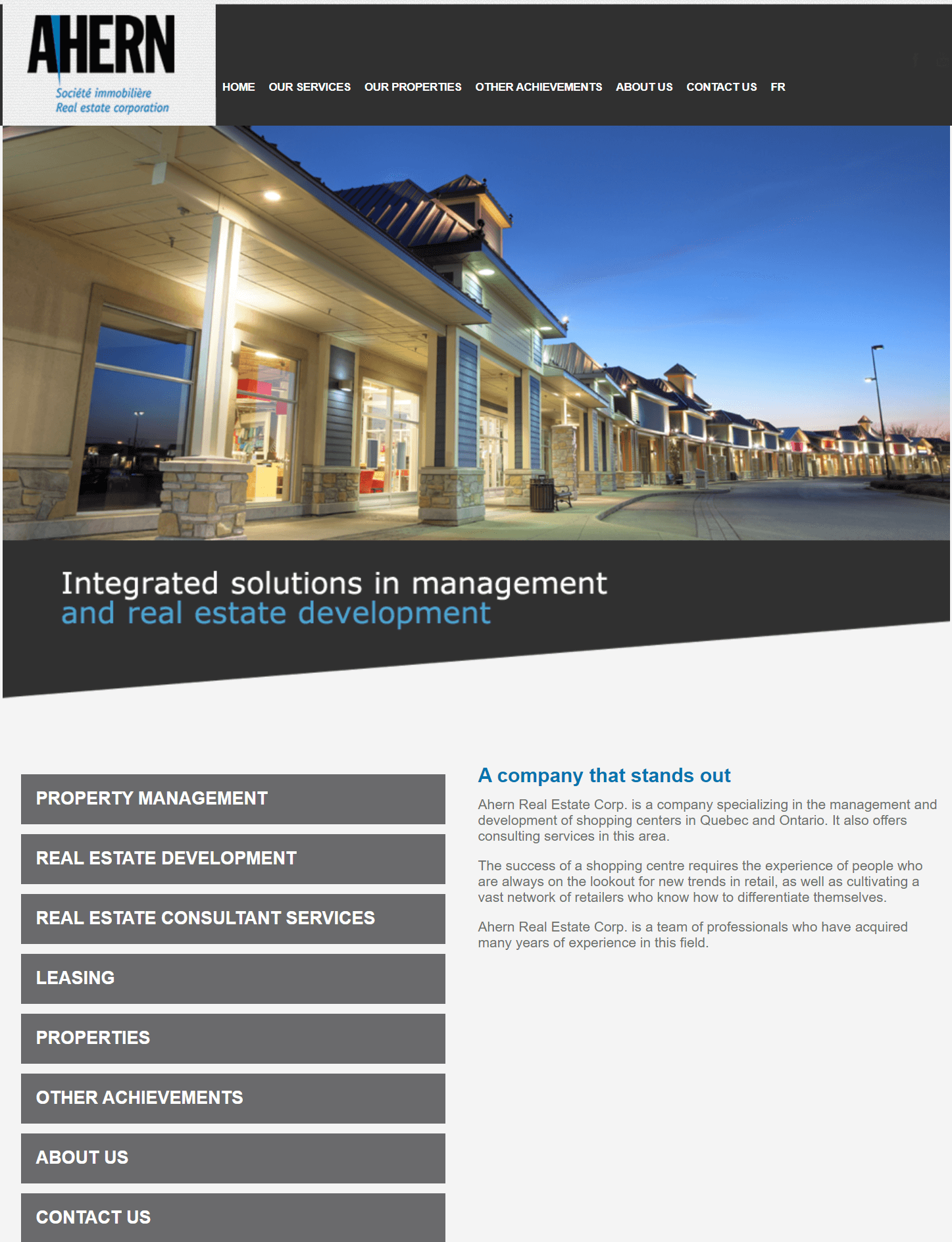 Old homepage of the Ahern website